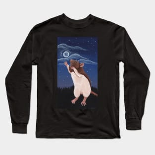 Agouti Brown Hooded Fancy Rat Reaching for the Moon Long Sleeve T-Shirt